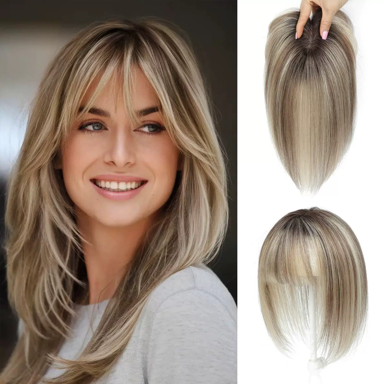 外贸假发真人发补发片欧美女假发human hair遮盖头发稀疏假发片