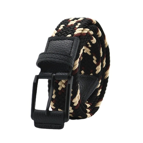New Style Woven Belt for Men with Elastic Needle Buckle, Canvas for Women, Adjustable and Versatile Leather Wrapped Black Buckle