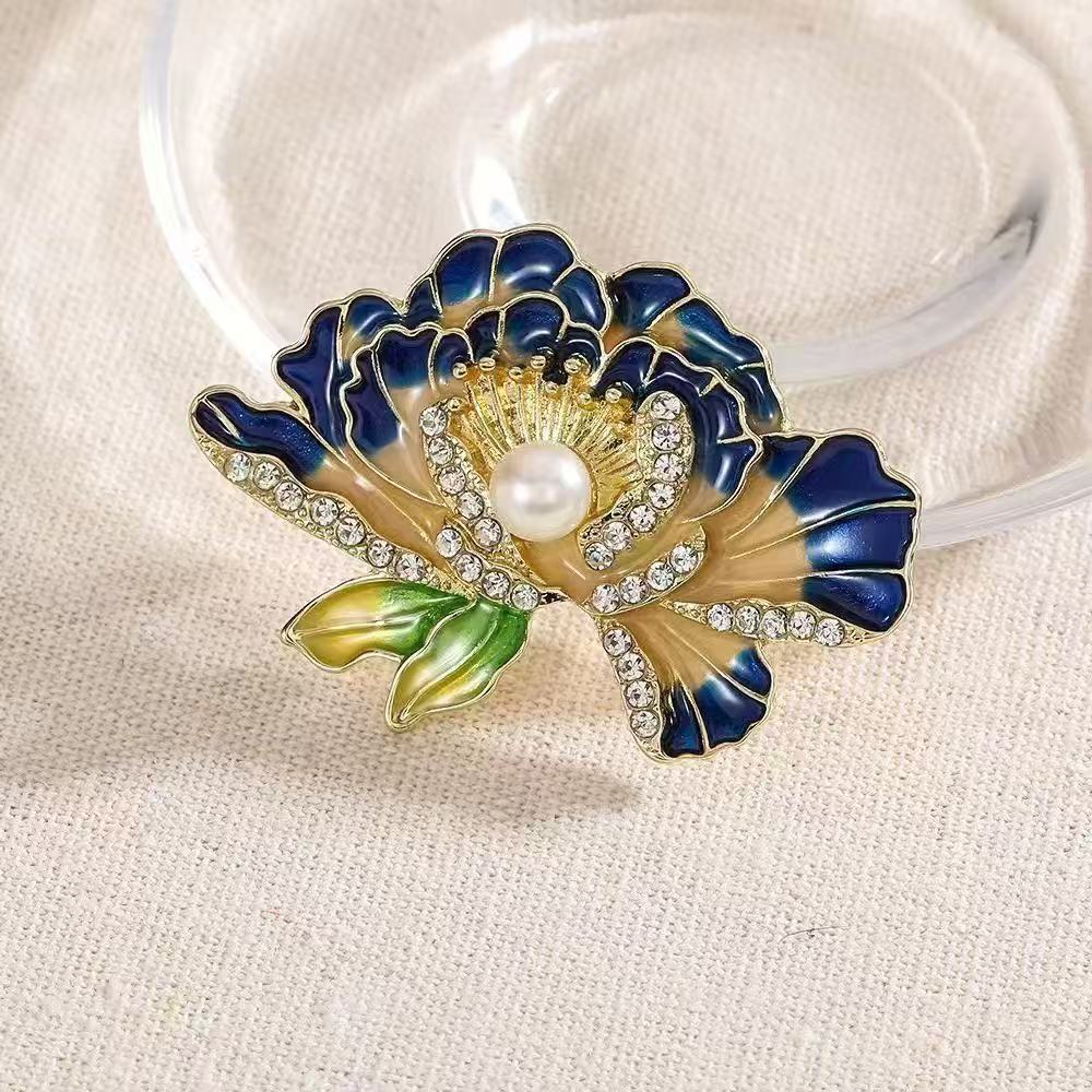 Chinese Style Inlaid Diamond Peony Rhinestone High-end Cheongsam Accessory Brooch Pin Anti-exposure Buckle_voghion.com