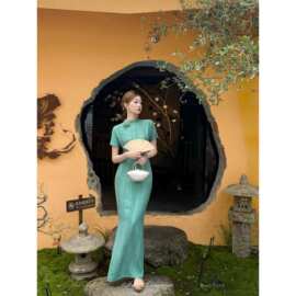 书杳青砚新中式改良旗袍女夏温婉气质国风连衣裙图片色其他斜纹缎
