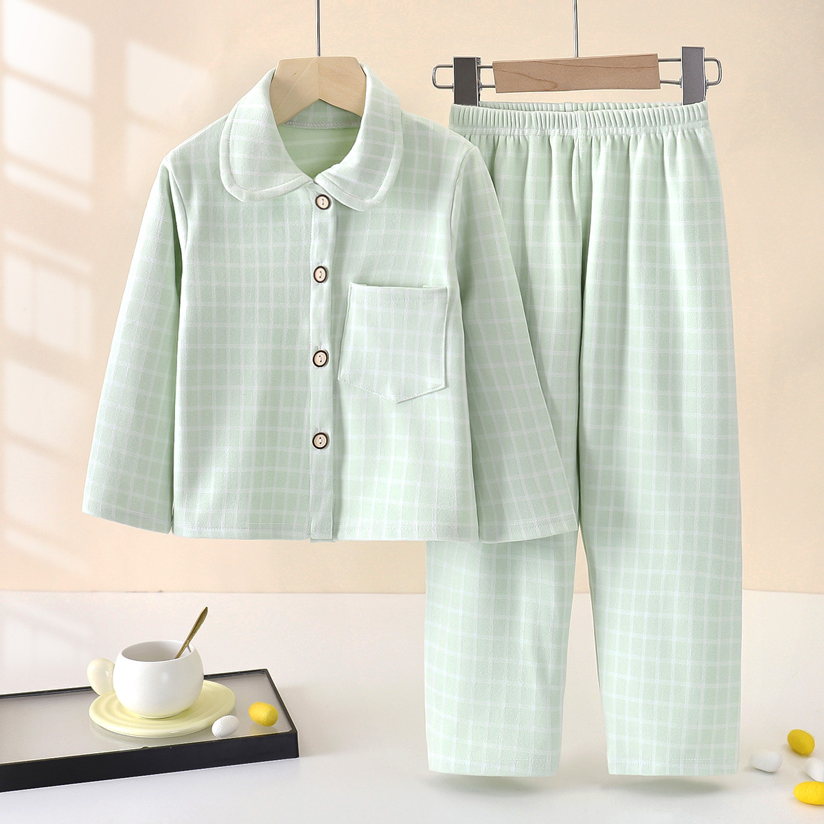 New otoño-invierno niños y niñas pajamas con solapa Cardigan conjunto de ropa infantil de ternero al por mayor