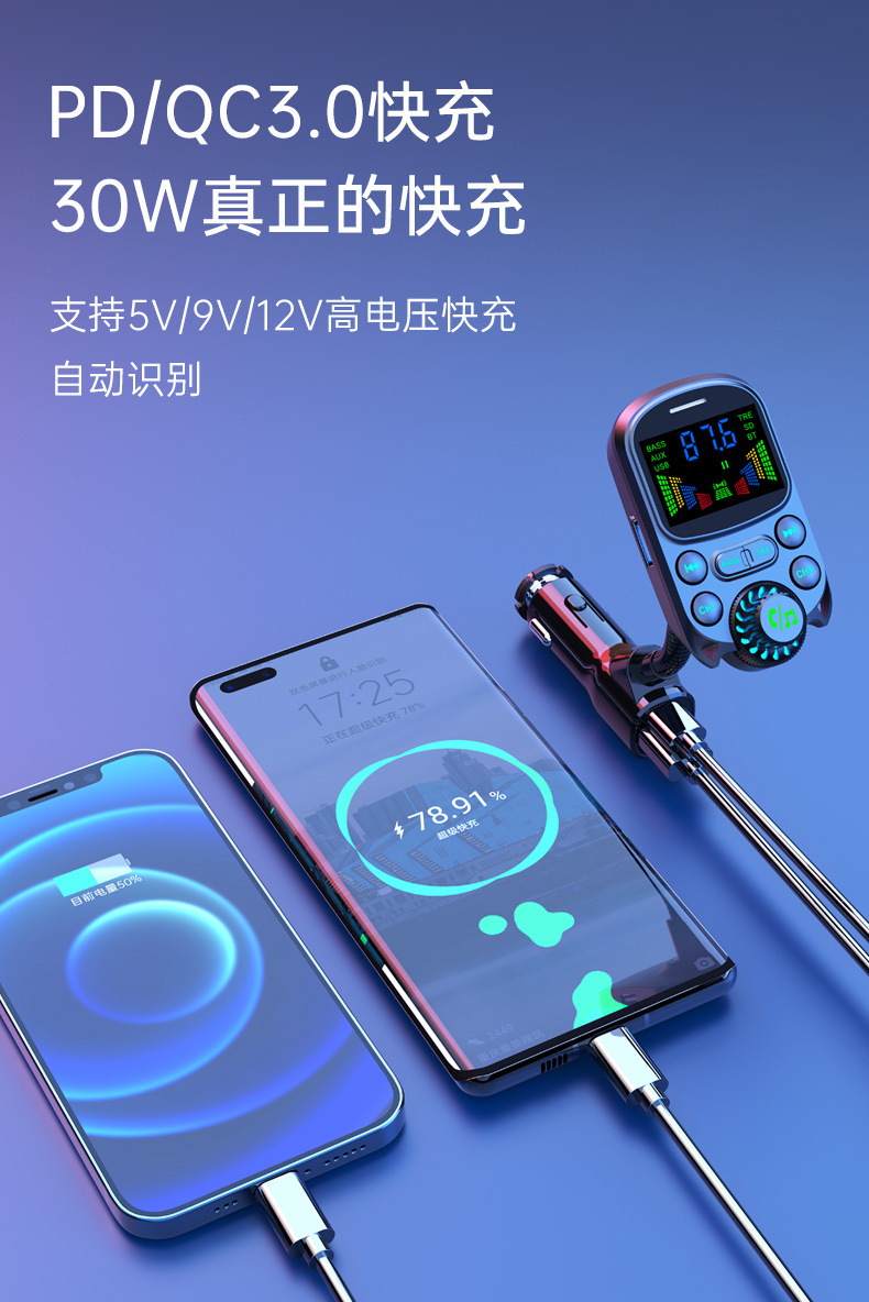 car mp3 player bluetooth fm transmitter receiver dual usb multi-function car charger car charger