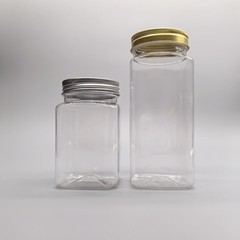 在庫あり卸売正方形アルミ蓋プラスチック缶食品グレード包装缶PETプラスチックボトル蜂蜜缶ドライフルーツ花茶缶