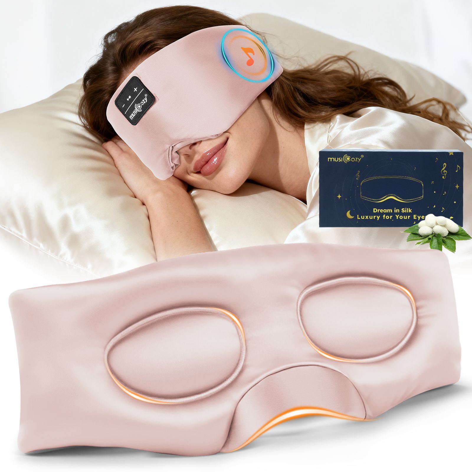 Bluetooth 5.4 seda 3D taza dormir máscara de ojos silenciosa velcro estereoscópica sombreado para dormir máscara de ojos de auriculares