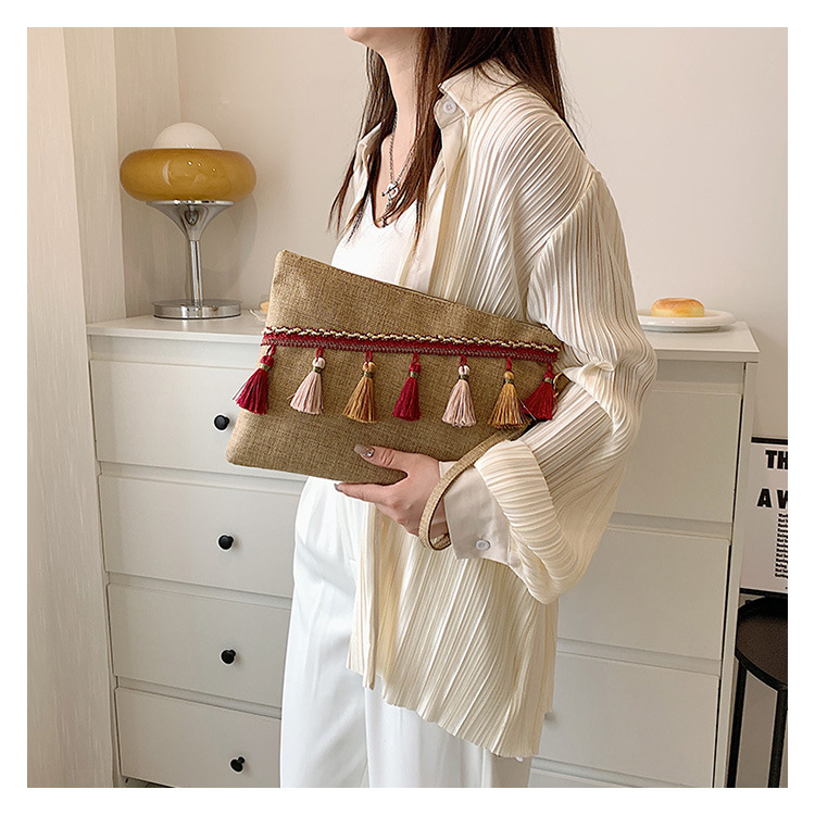 Tassel, Solid Color Pattern Summer Season Women'S Gender Red Blue Straw Tassel Solid Color Square Evening Bags