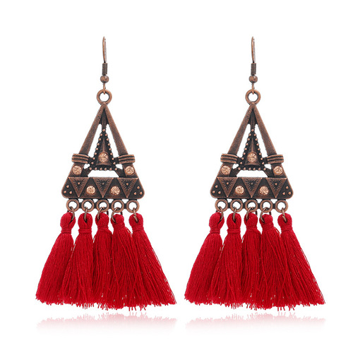 Handmade retro bohemian ethnic style earrings, feminine holiday tassel earrings, Thai long personalized earrings