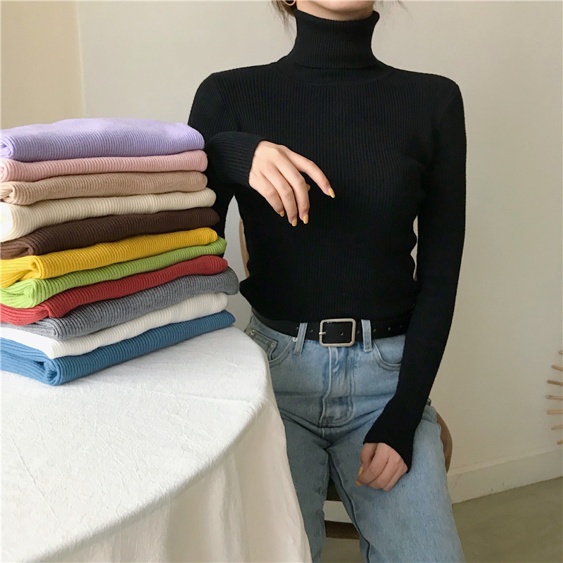High collar cored yarn 2023 Autumn New style lapel repair tight long sleeve winter bottoming top sweater for women High collar cored yarn 2023 Autumn New style lapel repair tight long sleeve winter bottoming top sweater for women
