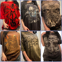 2025欧美跨境亚马逊Y2K女士T恤时尚骷髅头改版印花图休闲短袖上衣