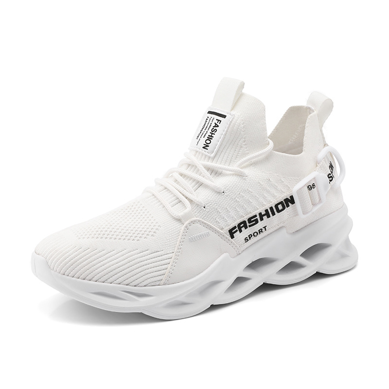 Grenzüberschreitende Laufschuhe für Paare in Größe 46 mit leichter Dämpfung, bequemer, fliegender, gewebter, atmungsaktiver weißer Schuh, lässiger Mesh-Sportschuh_voghion.com