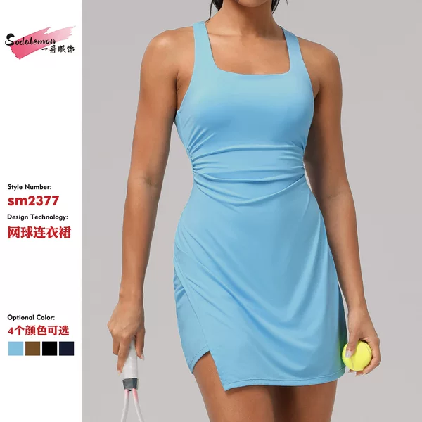 Cross-border fake two-piece anti-light tight sports dress split back tennis skirt skims tennis dress