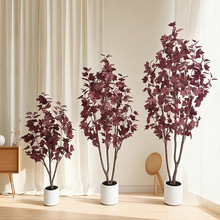 仿真绿植秋色高仿枫叶树高端轻奢室内客厅落地装饰红枫树假树盆栽