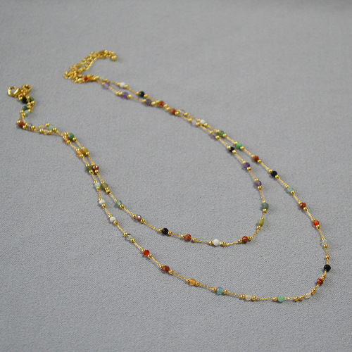 Japanese Retro Sweet Color Natural Stone Delicate Simple Personality Versatile Elegant Short Pendant Necklace Clavicle Chain for Women