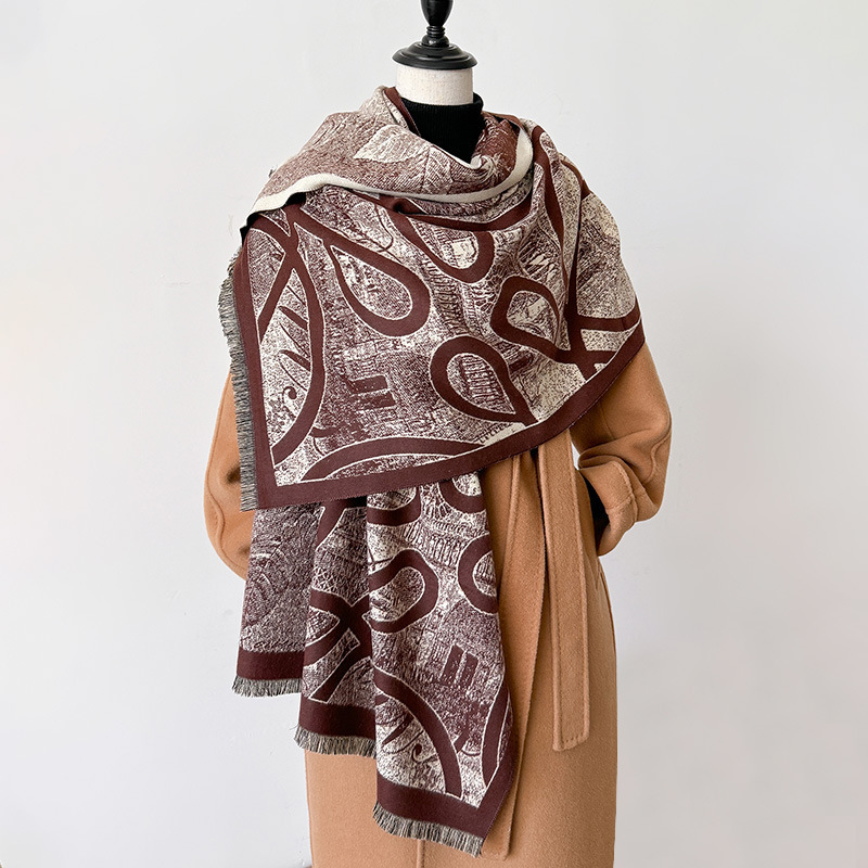 Nuevo imitación de cachemira infinita impresión de símbolos cerosos otoño y invierno grueso calentamiento doble chal coreano amplio babillo suave