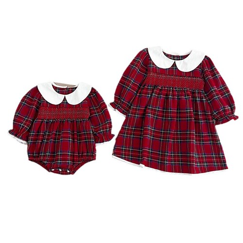 Girls' Christmas Dress for Baby Girls Spring and Autumn Long Sleeve Baby Crawling Suit First Birthday Dress Sister Set