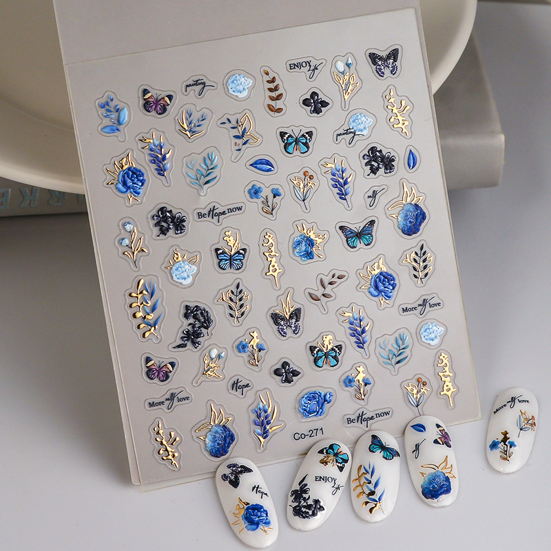 Professional Nail Art Bronzing Butterfly Advanced Rose Flower Nail Decoration Self-Paste Hand Account Goo Card Jewelry Sticker
