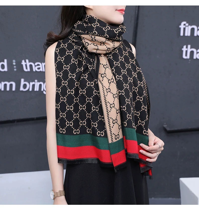 Live C Letter Dobbeltsidig Tykt Varmt Imitert Kasjmirskjerf Dame Kontor Aircondition Varmt Sjal_voghion.com