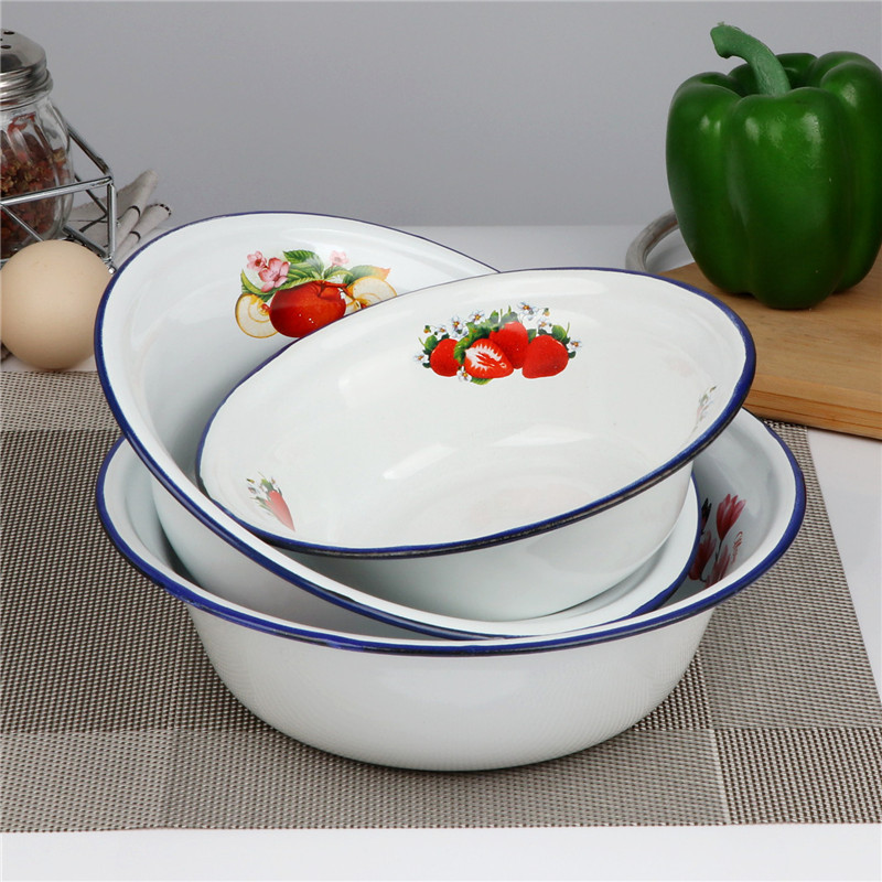 Clásico nostálgico esmalte cuenca profunda cuenca plana cuenca multipropósito esmalte cuenca de esmalte cuenca de sopa cuenca de sopa cuenca de mezcla cuenca profunda