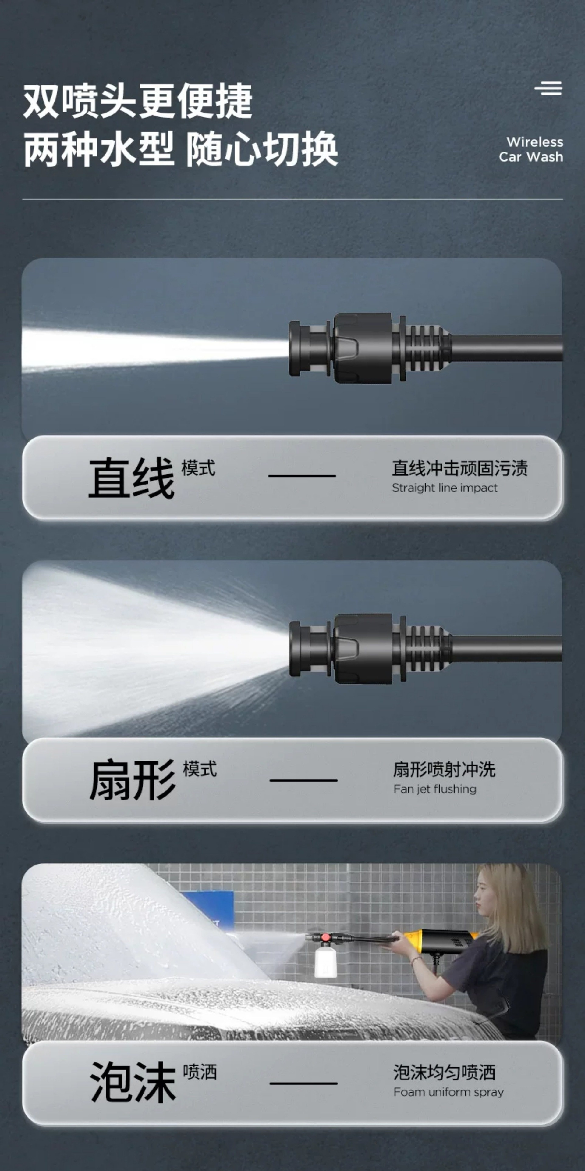 Suitable for Chigo wireless car wash machine, high-pressure water gun, home and car cleaning tool, powerful lithium battery rechargeable