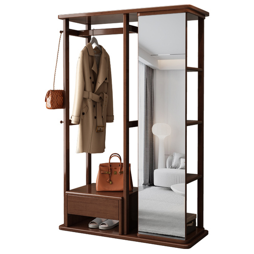 Wooden full-body mirror with hanging rack, integrated rotating mirror, home use wardrobe mirror, multi-functional bedroom dressing mirror