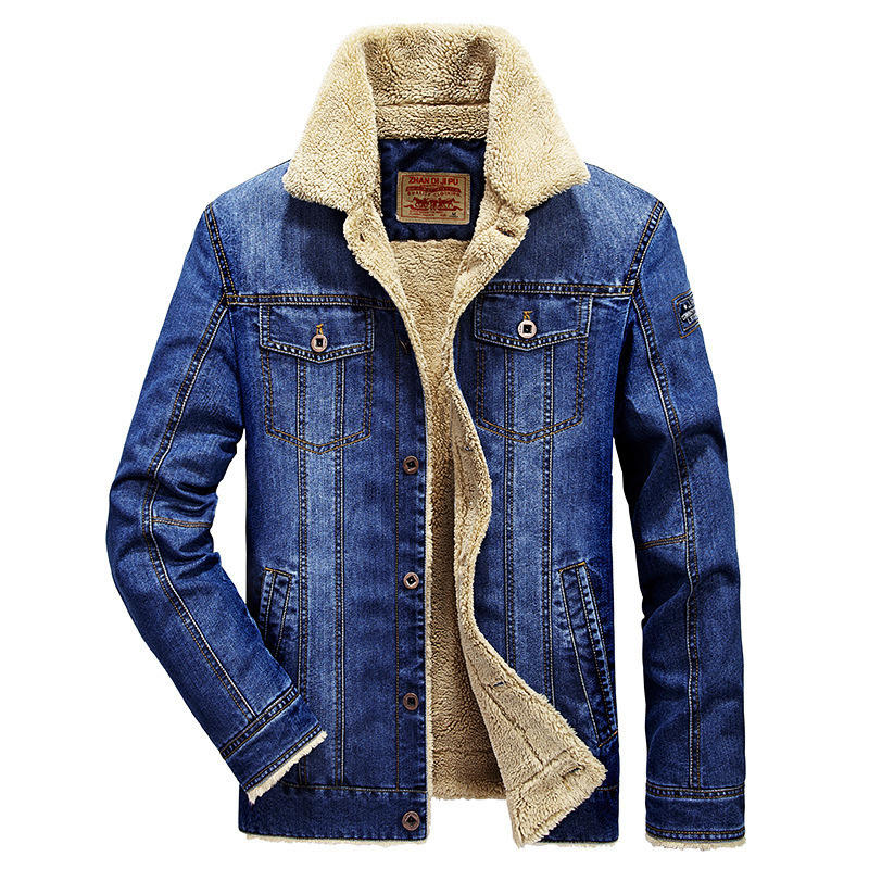 Cross-border Denim Jacket Men's Cotton-padded Casual Large Size Fleece-lined Jacket Men's Multi-pocket Outdoor Foreign Trade Lamb Fleece