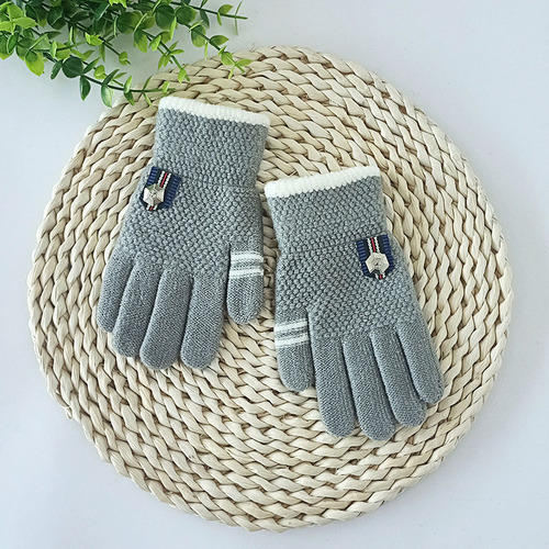 Children's finger gloves for boys and girls, winter and autumn lined and thick gloves, outdoor warm and cold proof knitting gloves