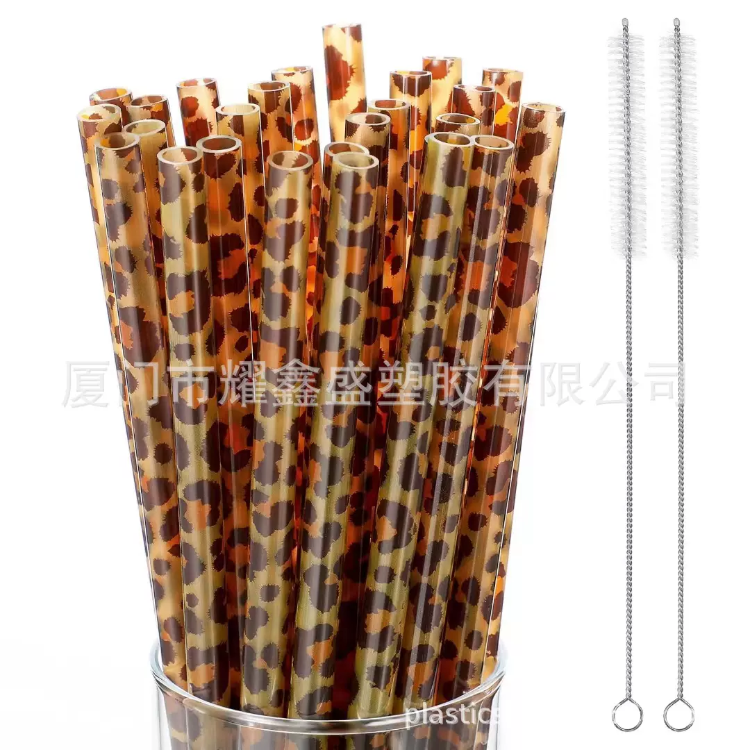 跨境热销豹纹印刷吸管热转印印花可来图做同款食品级材质工厂直销