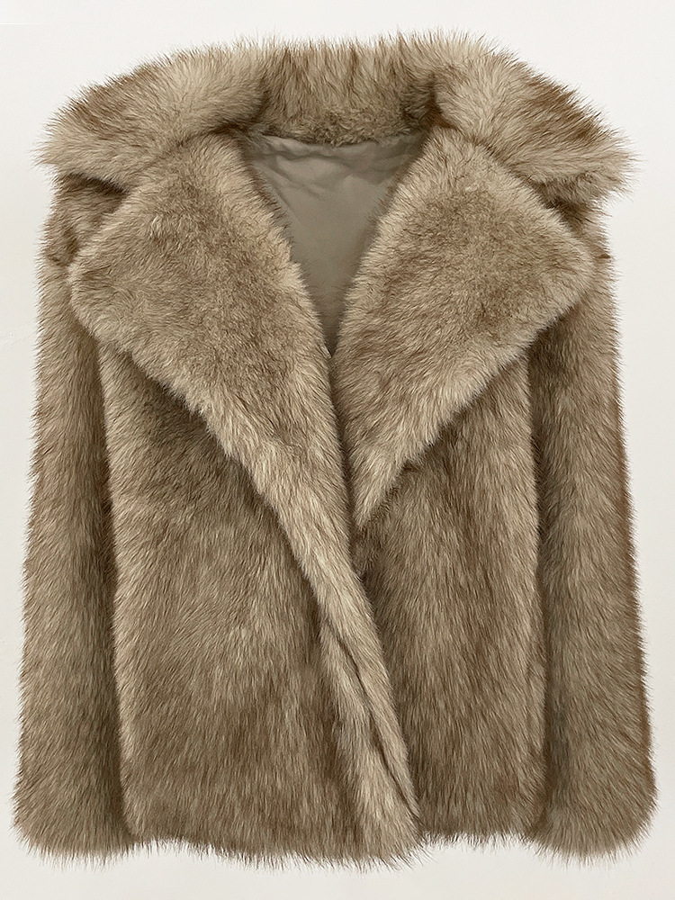 クロスボーダーアマゾン冬の新しいミッドレングスのファッショナブルな高品質スーツの襟模造キツネの毛皮のコート女性用