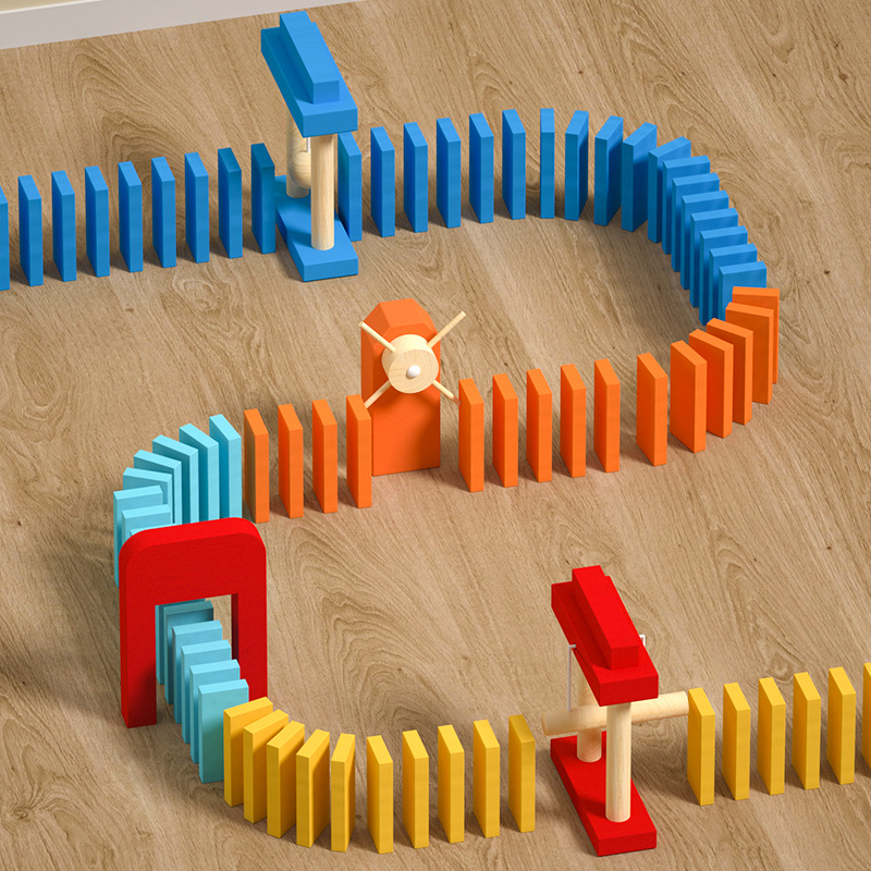 Large Building Blocks Creative Dominoes Wooden Colorful Competition Mechanism Set Early Education Children's Educational_voghion.com