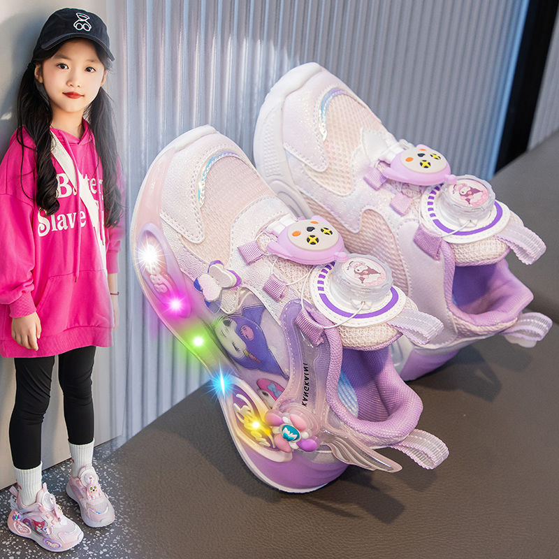 New Style Children's Light-Up Shoes Spring and Autumn 2025 New Girls' Sports Shoes Mesh with Lights Running Shoes