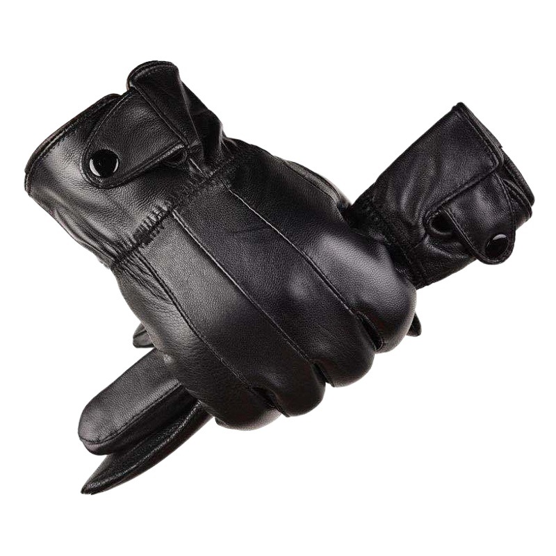 Sheepskin Gloves for Men in Autumn and Winter, Outdoor Cycling, Driving, Motorcycle Riding, Thickened Warm Windproof and Cold-Proof Leather Gloves