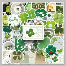 50张四叶草INS风贴纸卡通小清新森系植物收纳盒DIY手机笔记本贴纸