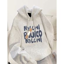 2025新款白灰色潮牌连帽卫衣女款爆款秋冬季韩版宽松上衣加绒外套