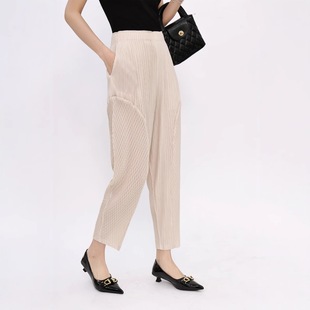 Loose Fit Summer Casual Women's Pants with Pleats, Cropped Lantern Pants, Fashionable Versatile Slimming Kk Pleats with Loose Waist