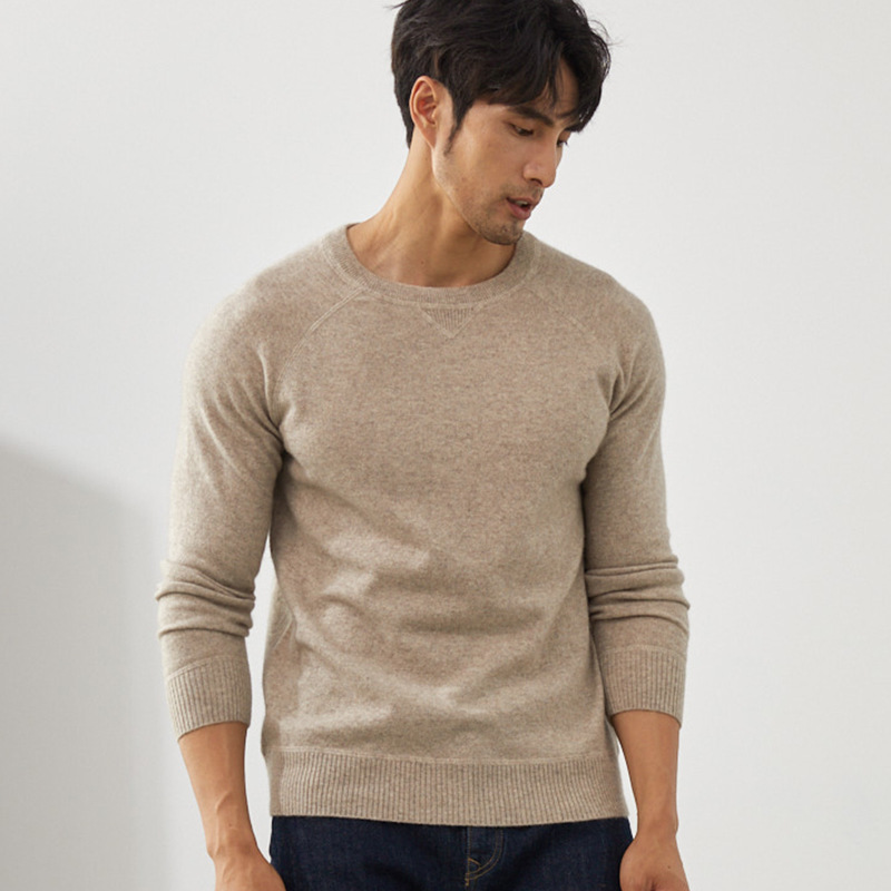 100%纯山羊绒衫2025春季新款男士男装圆领宽松套头短款针织毛衣