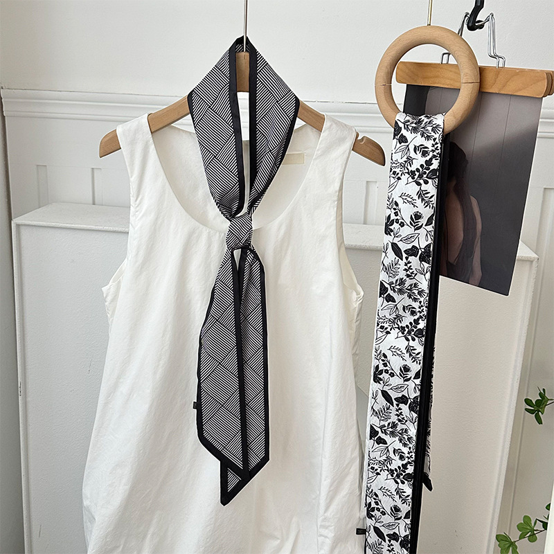 Pañuelo de seda, banda larga, sensación de alta calidad, bufanda pequeña decorativa, bolsa de toalla de seda, envuelta, pañuelo floral, cinta para el cabello, serpentín para el cabello