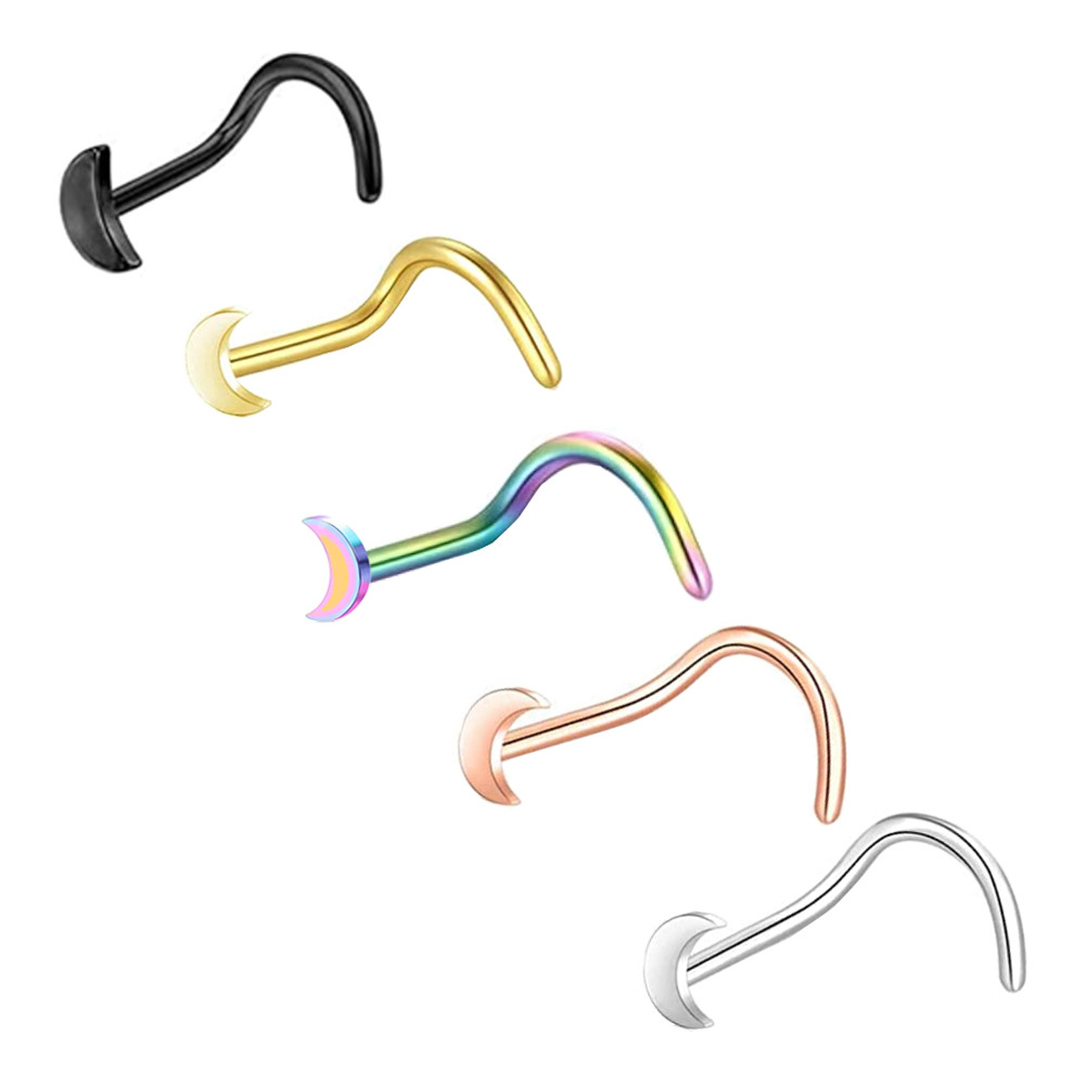 Stainless Steel L-Shaped Nose Stud Moon Curved Barbell Nose Ring Piercing Jewelry Nose Stud detail image 8