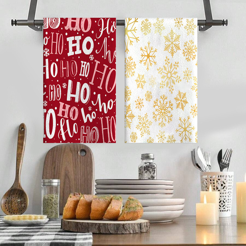 Cross-Border Amazon Digital Printed Kitchen Towel Christmas Geometric Striped Tea Towel Dishcloth Absorbent Quick-Dry