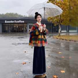 搭配外套秋冬韩系复古夹棉毛呢彩色大衣格子保暖女装精致上衣