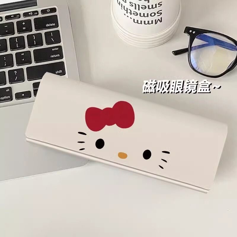 Jumping Hello Kitty Student Portable Myopia Sunglasses Glasses Case Anti-Pressure Magnetic Eye Box Pu Leather Women