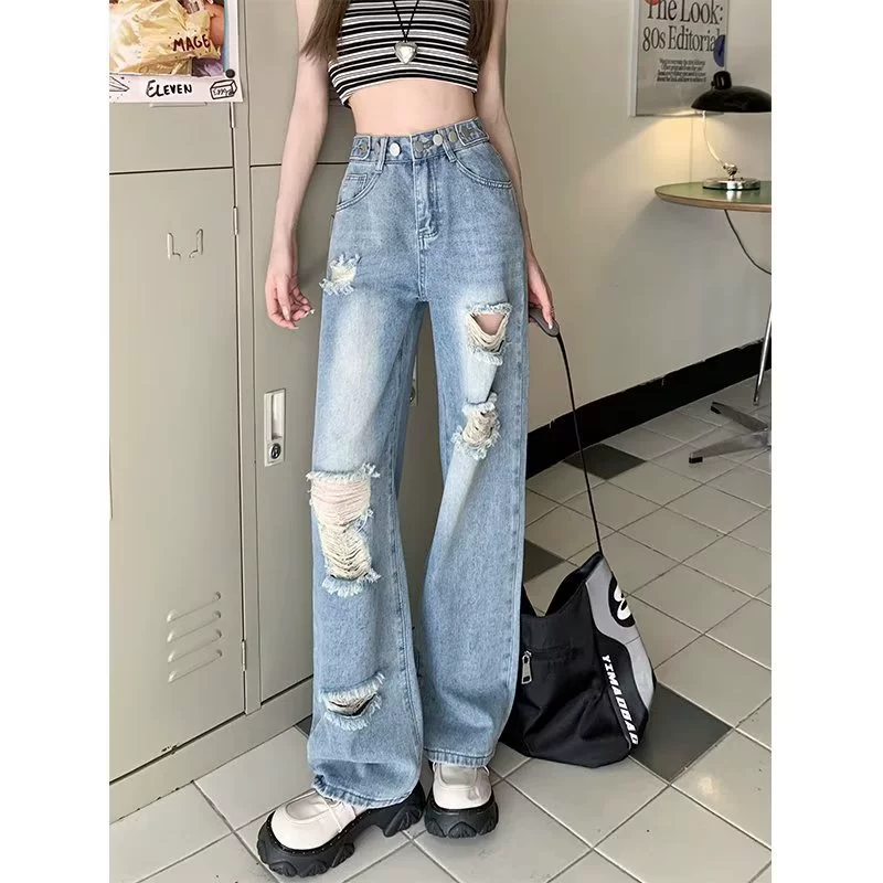 Тонкие дизайнерские джинсы, брюки, oversize, высокий пояс, обтягивающие, для подростков, свободный прямой крой