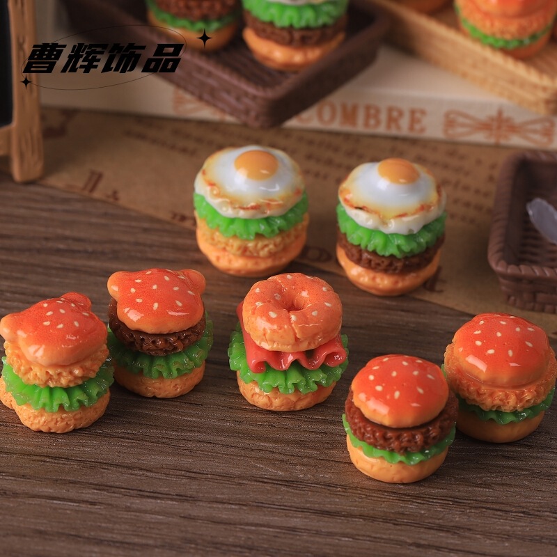 Simulated Miniature Food Toy Egg Beef Burger Resin DIY Keychain Pendant Handmade Material Car Ornaments Simulated Miniature Food Toy Egg Beef Burger Resin DIY Keychain Pendant Handmade Material Car Ornaments