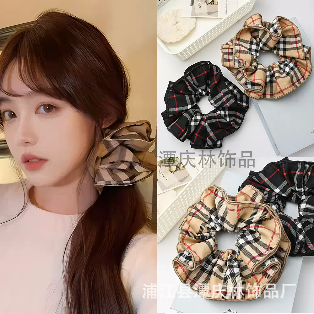经典英伦风布艺大肠发圈格纹优雅百搭丸子头高端女头绳发圈发饰