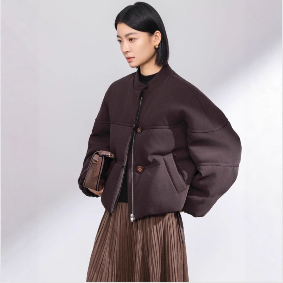 2025 New Winter Goose down Jacket Women's Short Retro Single-Breasted Goose down Jacket Imitation Silk Slimming Look