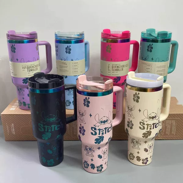 Cross-Border Insulated Cup, Large Capacity 40oz Car Cup, Ice Cup, Portable Cup with Handle and Straw