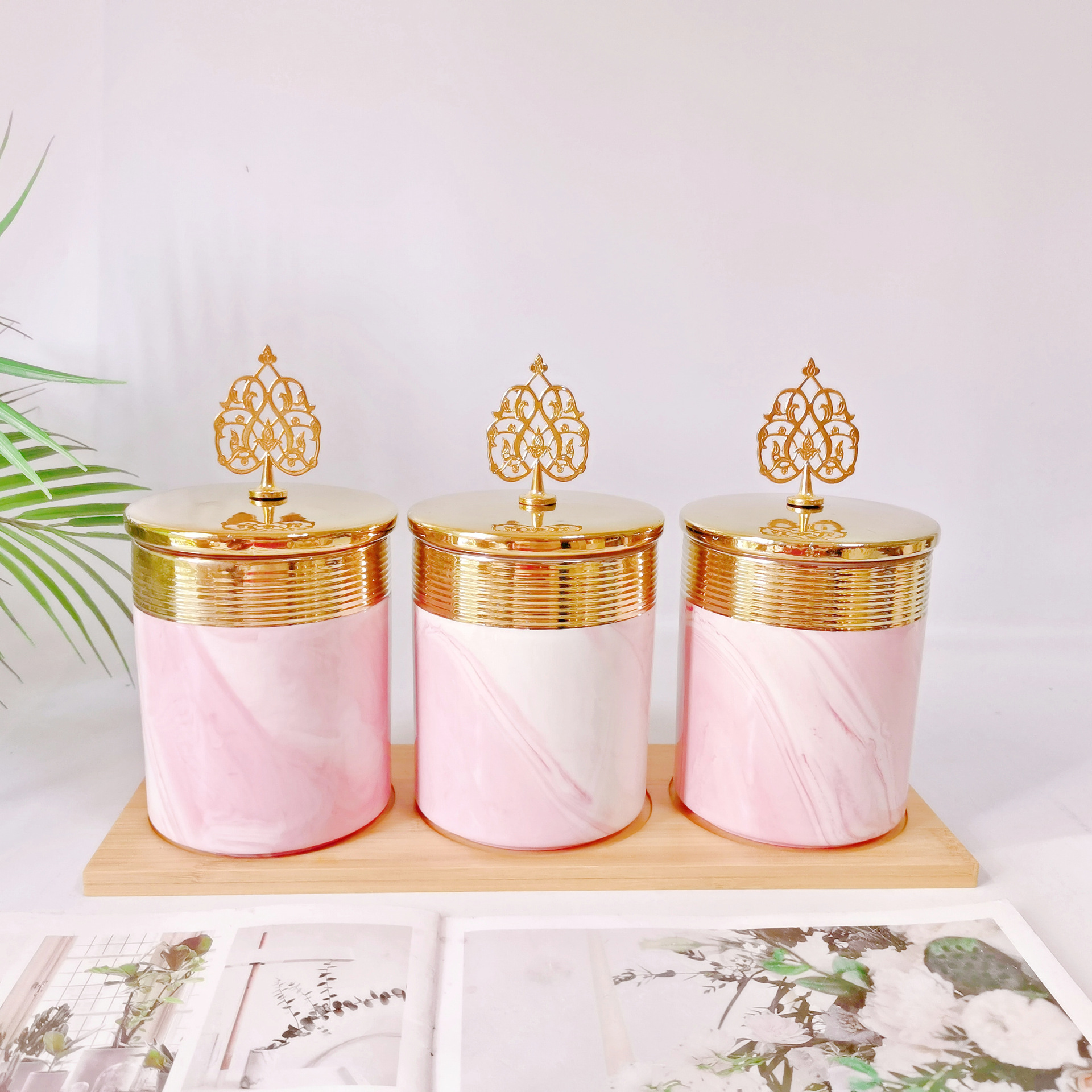 Medio Oriente exportación galvanoplastia sellado tarro cerámica de tres piezas de almacenamiento tarro cocina condimento tarro caramelo tarro café tarro