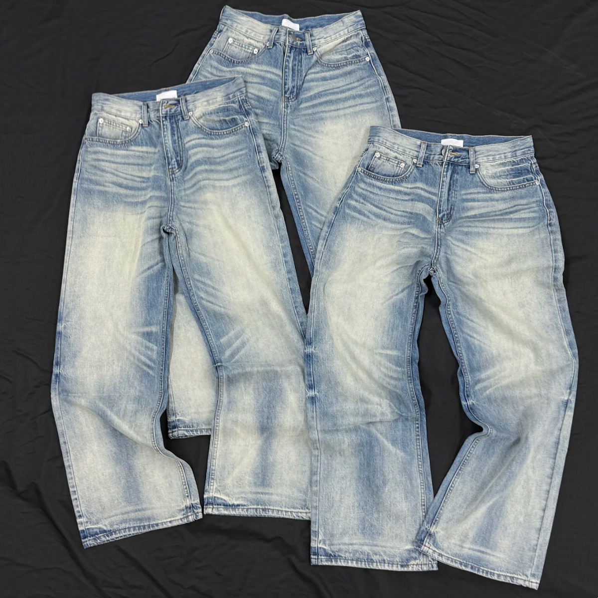 Herren-Jeans aus schwerem, Vintage-gewaschenem Denim, lässige, gerade Passform, A-Linie, Cleanfit-Freizeithose_voghion.com