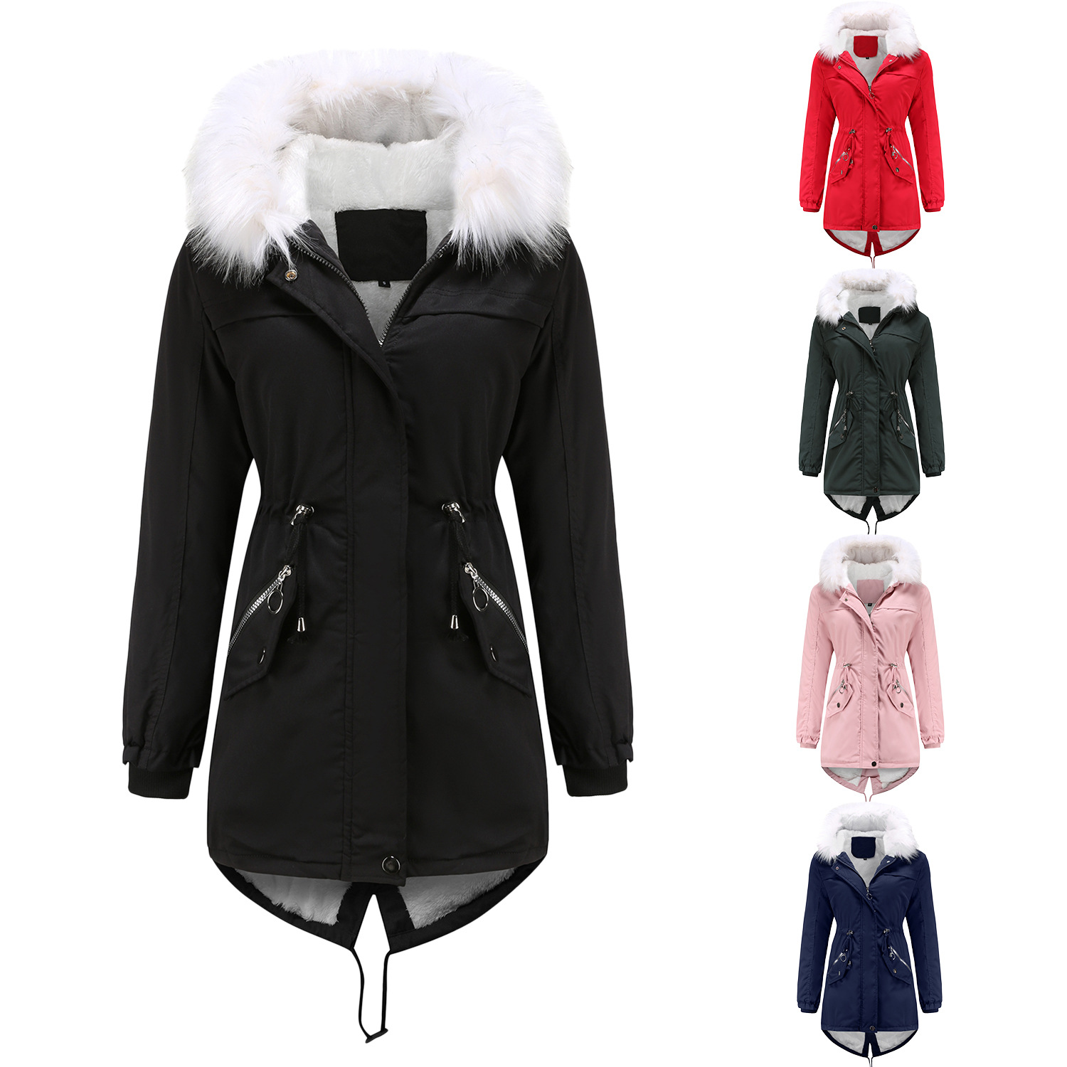 European size new style overcomes oversized medium length plush cotton jacket, women's thermal insulation with fur_voghion.com