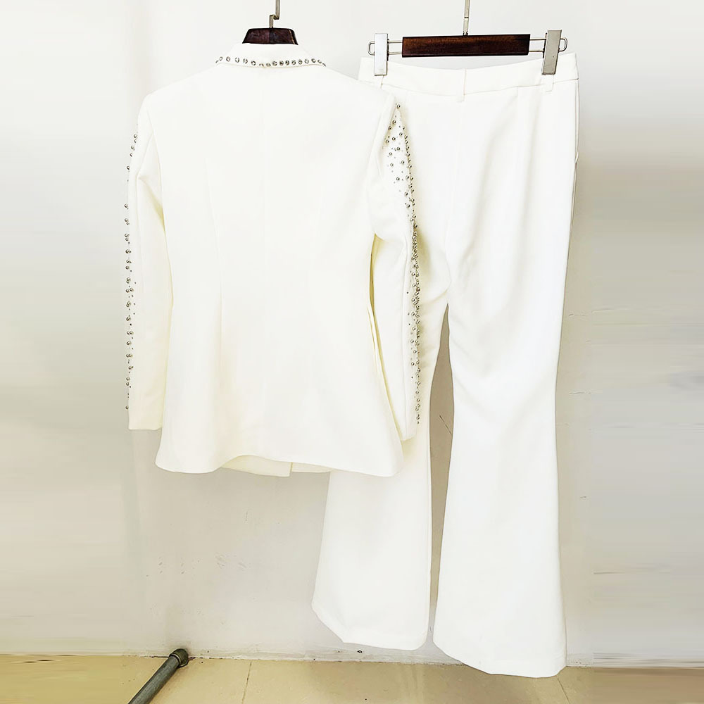 GraceChic - Conjunto de duas peças, modelo 2025, com blazer e calça comprida com fenda, bordados pesados com strass e aplicações de pérolas, inspirado na moda europeia e americana._voghion.com