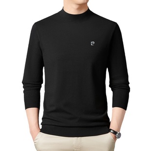 2024 Men's Mock High Collar Knitted Sweater Spring and Autumn Thin Long Sleeve T-Shirt plus size Knitted Sweater Top for Men