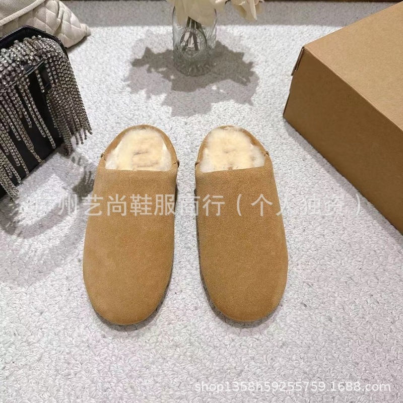 高版2025新款羊皮毛一体平底一脚蹬懒人时尚休闲包头半拖毛毛拖鞋|undefined
